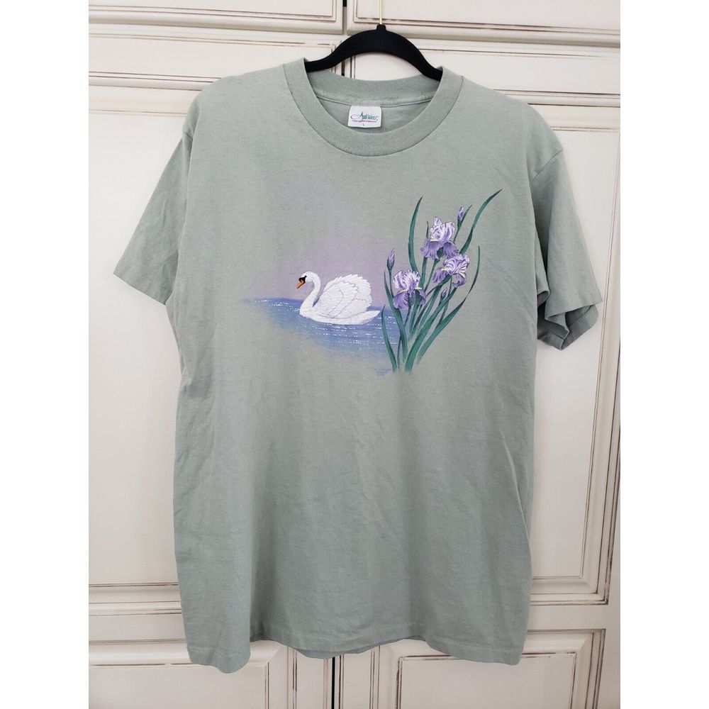 Vtg Cottagecore Swan Granny Shirt 90s  Wild Iris Lori Silbernagel Embroidery Lg‎